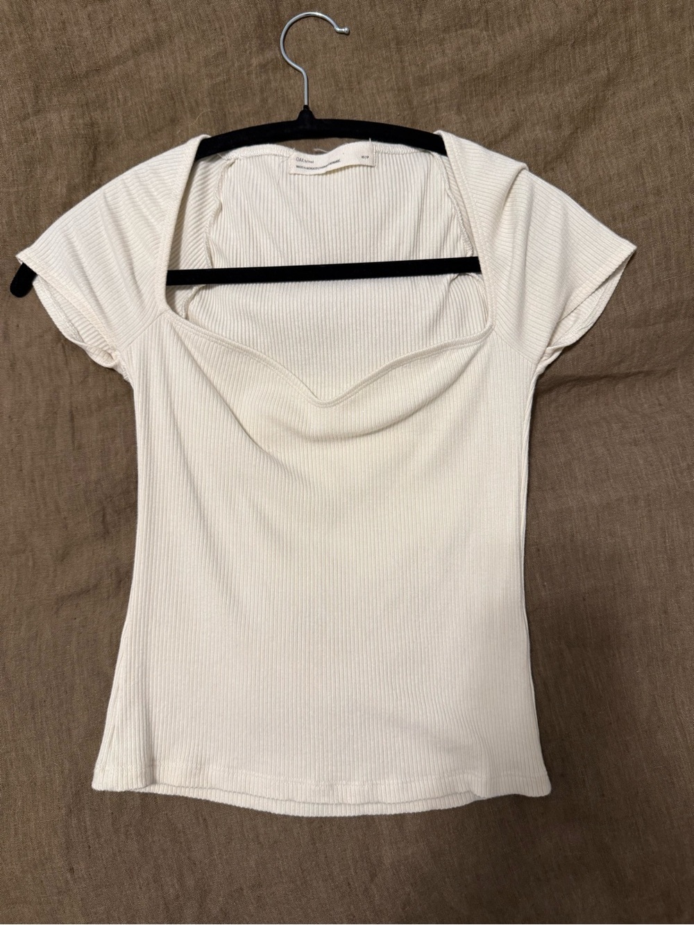 OAK + FORT Ribbed Cowl Neck Short Sleeve Top - Cream